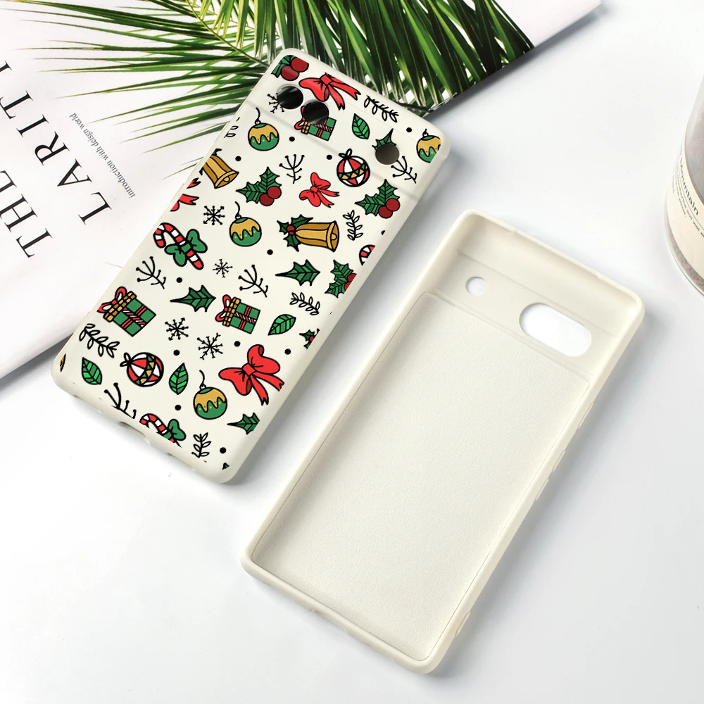 

Christmas Gift Phone Case for Google Pixel 7a 7Pro 7 6a 6 6Pro Soft White Liquid Silicone Cover for Pixel 8 Pro New Year Coque