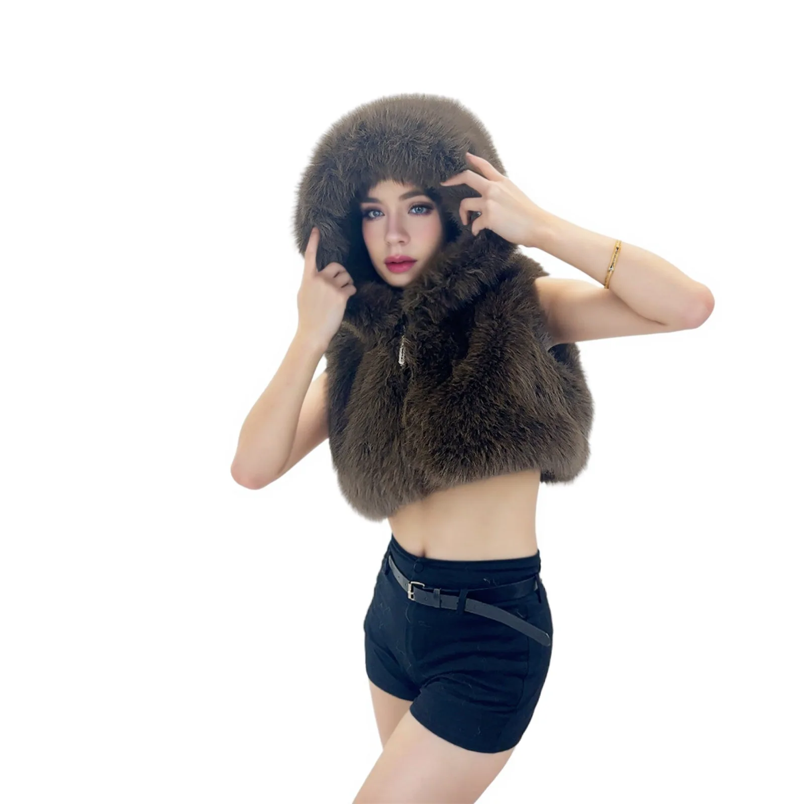 Sexy Faux Fur Cropped Jackets Women 2026 Fashion Autumn Winter Thick Warm Sleeveless Vests Female Fake Fox Furry Short Coats
