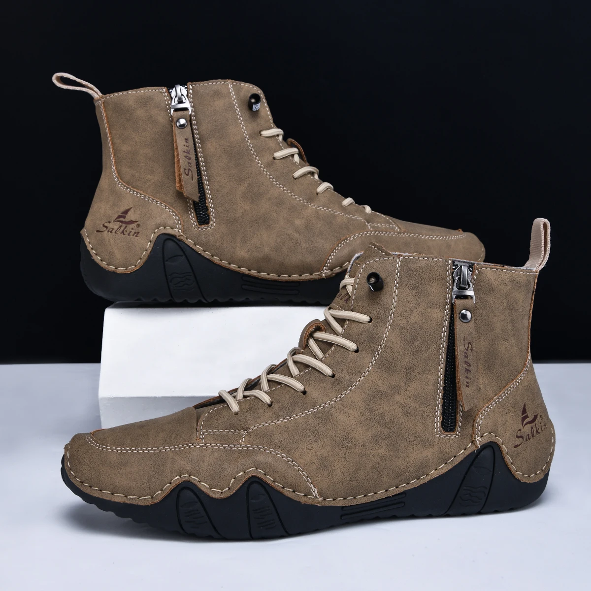 

Designer Handmade Men Boots ZIP Ankle Boots Anti-Slip Soft Leather Boots Solid Outdoor Walking Sneakers Men Casual Shoes For Men