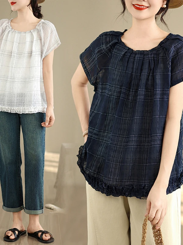 

Korean Textured Lace ort Sve irt Women's Loose Slimming Summer New Sle Floral Print Casual irt round Ne Thin Mat...