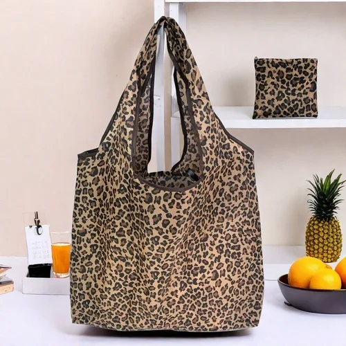 Imagen 2 del producto Bolsa de compras de mano con estampado de leopardo de gran capacidad, bolso plegable diario para mujer, bolsa de comestibles reutilizable, bolsas de mano ecológicas, 1 ud.
