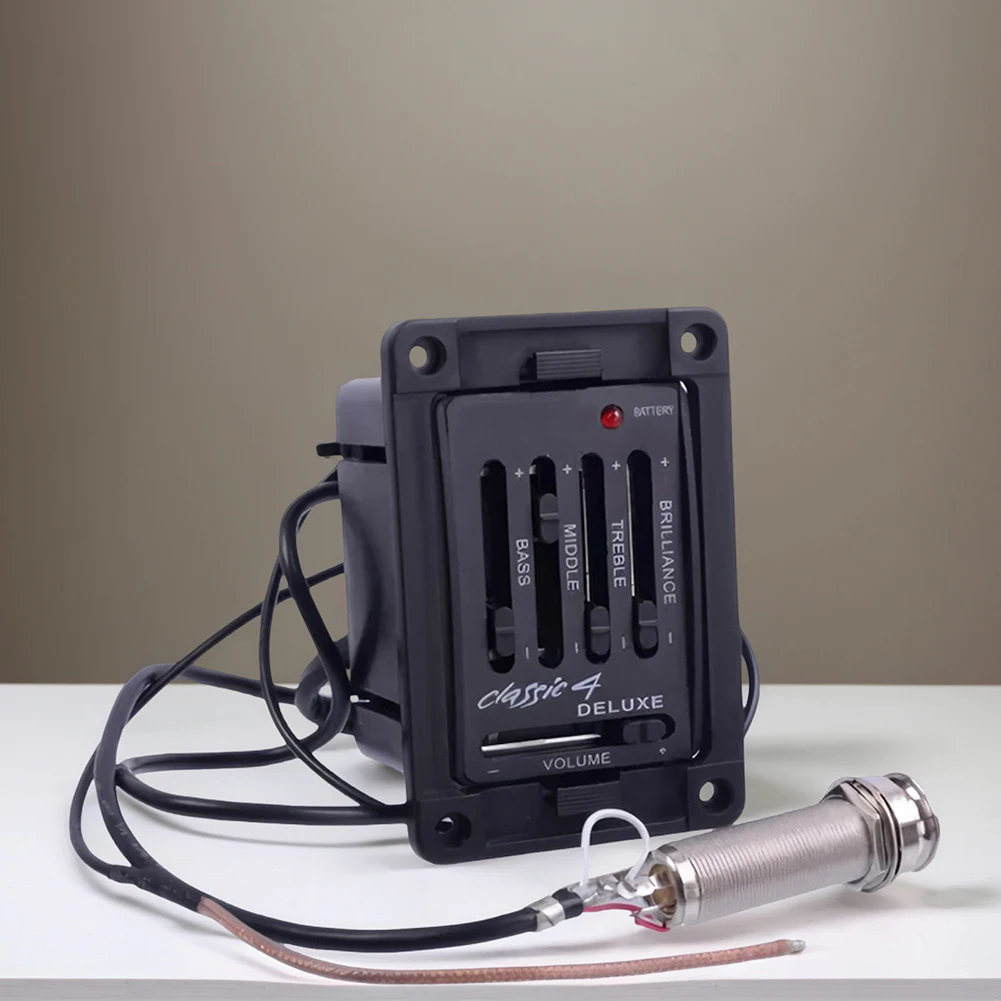 

4-полосный звукосниматель для акустической гитары с регулятором громкости, предусилитель, звукосниматели для классических акустических инструментов, аксессуары, запчасти