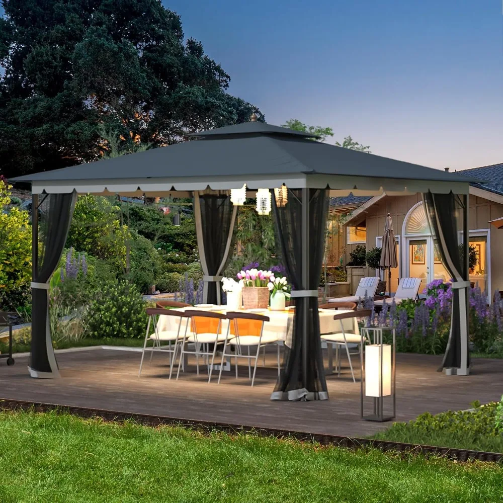 

[Upgraded] 10x12 Gazebo with Mosquito Netting – Sturdy Metal Outdoor Patio Gazebo [Heavy Duty Frame] w/Dual Canopy & Side Panels