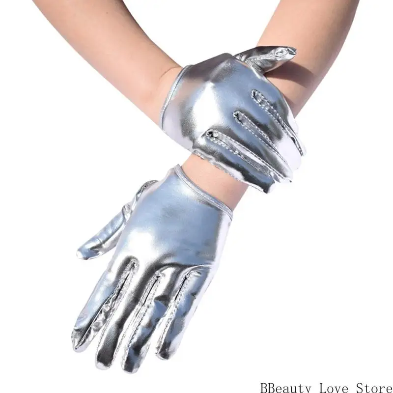 Stylish Glossy Color Gloves For Women Music Festival and Night Club Breathable And Fashion Short Gloves for Evening Wear