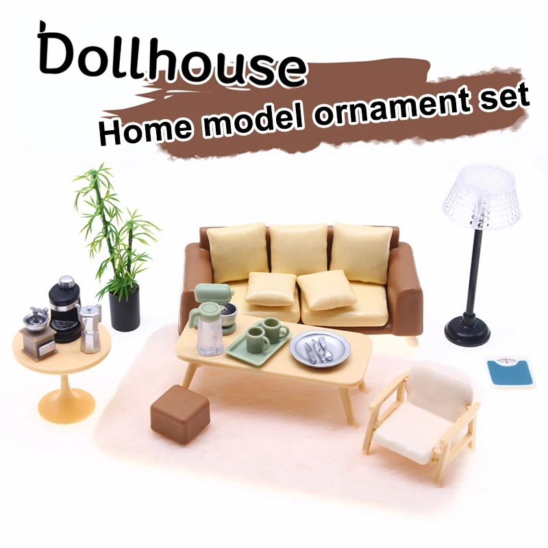 

1/12 Dollhouse Simulation Living Room Sofa Table Tea Set Coffee Pot Model Funiture Accessories For Doll House Decor Toys Gifts