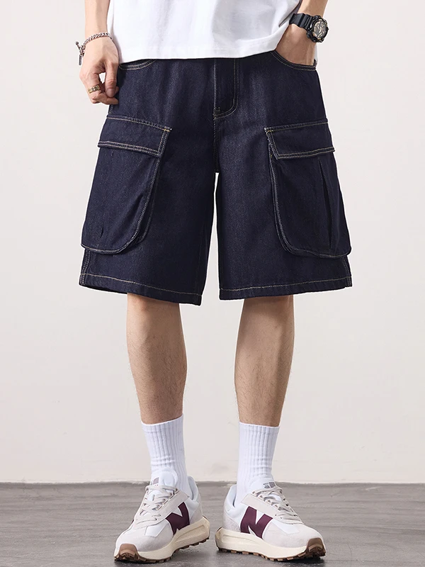 

American Retro Workwear Men's Denim orts Ripped Loose Straight Leg mid Waist Casual Summer Jeans Casual Wear