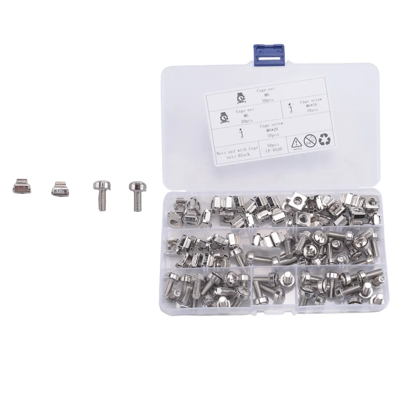 【Entrega rápida】50 conjuntos de porcas de gaiola de hardware de furo quadrado m6 e arruelas de parafusos de montagem para rack de servidor e gabinete (m6 x 20mm) (parafuso + wa