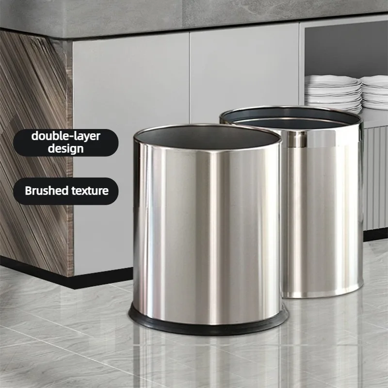 

Stainless Steel Wastebasket Large Capacity Bathroom Trash Can Double Layer Kitchen Home Litter Bins Modern Minimalist Dustbin