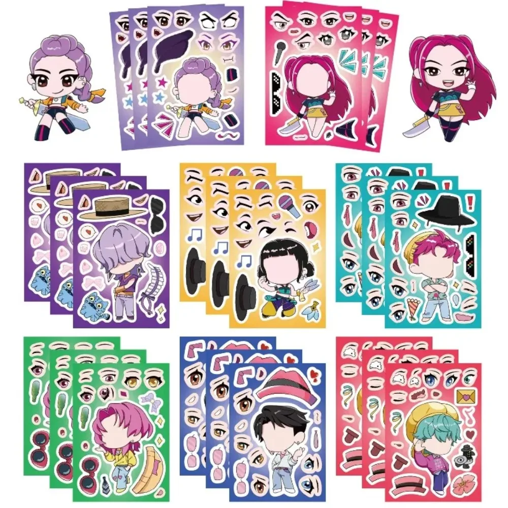

K-Pop Witch Hunter Puzzle Stickers 8/16/24Pcs Set DIY Handicrafts Waterproof Repeatable Children Sticker Make a Face Theme