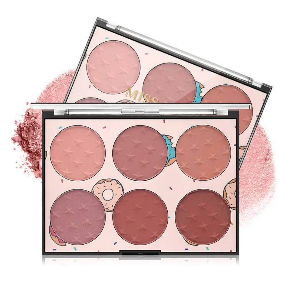 Paleta de cores à prova d'água, blush em pó, 6 cores, efeito iluminador, blush fosco, mistura de longa duração, maquiagem facial
