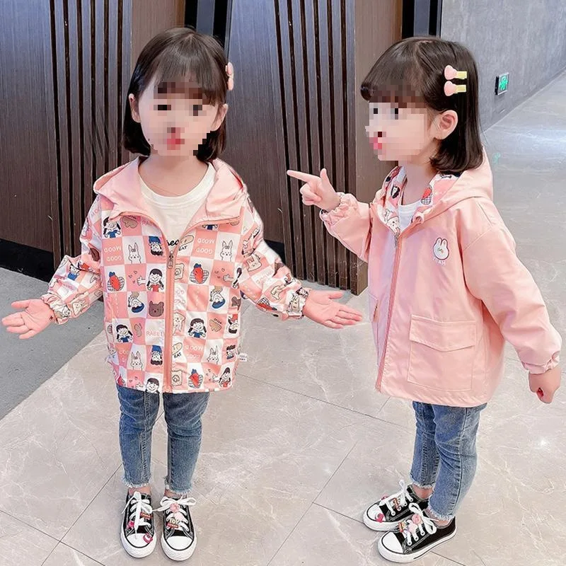 Girls Double faced Coat Spring and Autumn Children Baby Cartoon Hooded Coat Western Style Children Clothes Rush Clothes