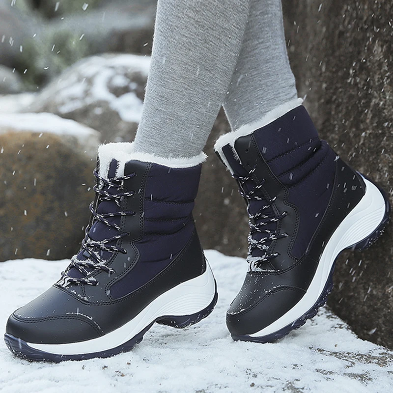 Botas de neve de pele plana para mulheres, sapatos femininos, manter aquecido, plus size, inverno, novo