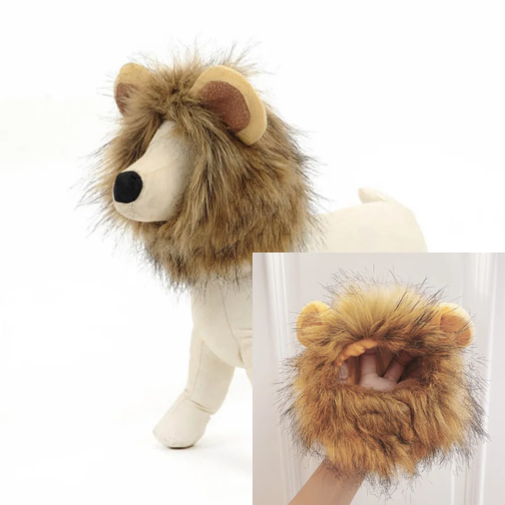 Fake Lion Wig Hat Cosplay Animal Funny Pet Clothes Cap Cute Prank Full Face Helmet Halloween Masquerade Party Accessory Costume