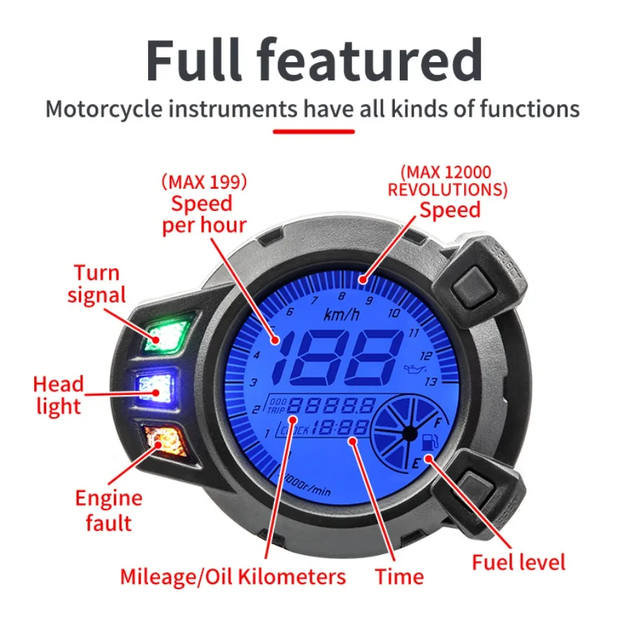 Motorcycle Modified Accessories Multi-Function LCD Meter Digital Instrumentation Odometer Tachometer Gauge Speedometer for BWS