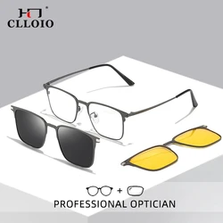 CLLOIO Metal Alloy 3 In 1 Magnet Clip Optical Myopia Glasses For Men Polarized Sunglasses Hyperopia Prescription Reading Glasses