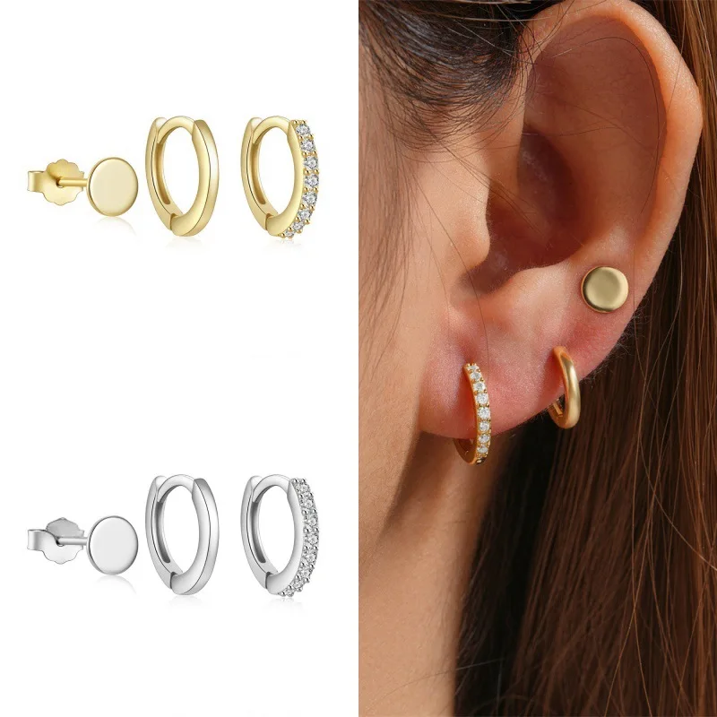 3PCS Minimalist Round Circle Ring Huggie Hoop Earrings Set for Women Solid Small Ear Studs Cartilage Piercing Fashion Jewelry