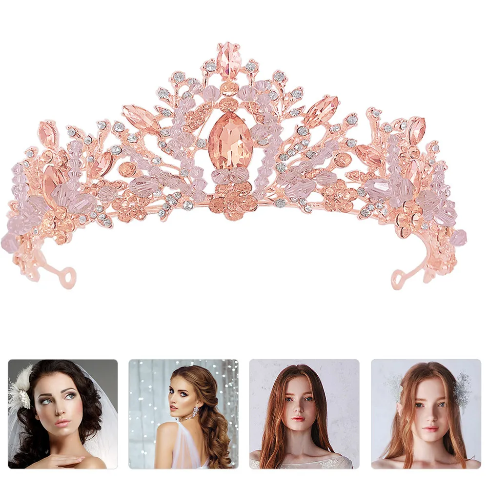 

1 шт. Свадебная хрустальная корона с розовыми бриллиантами, ручной работы, элегантная тиара-ободок для невесты и подружек невесты, модный головной убор