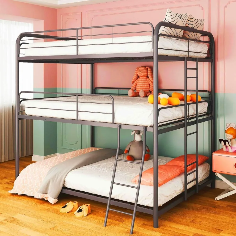 

Heavy Duty Metal Triple Bunk Beds for Adults and Kids and Teens, Modern Style Twin Over Twin Over Twin Size Triple Bunk Bed with