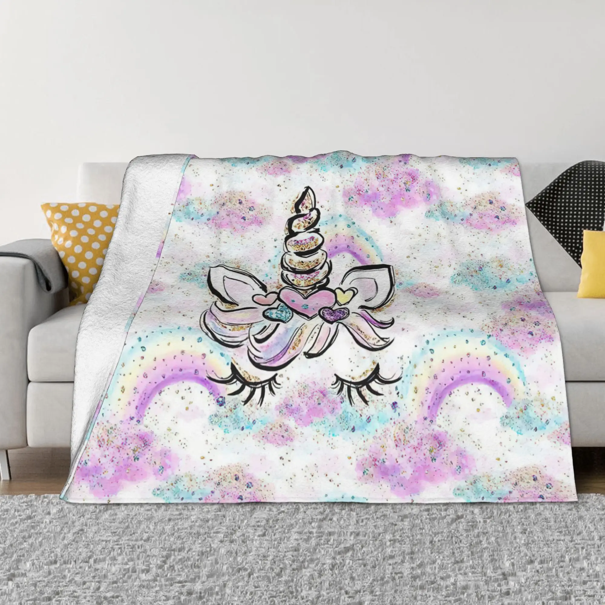 

Милые флисовые одеяла с ресницами, одеяла с единорогом для кровати, спальни, теплое покрывало