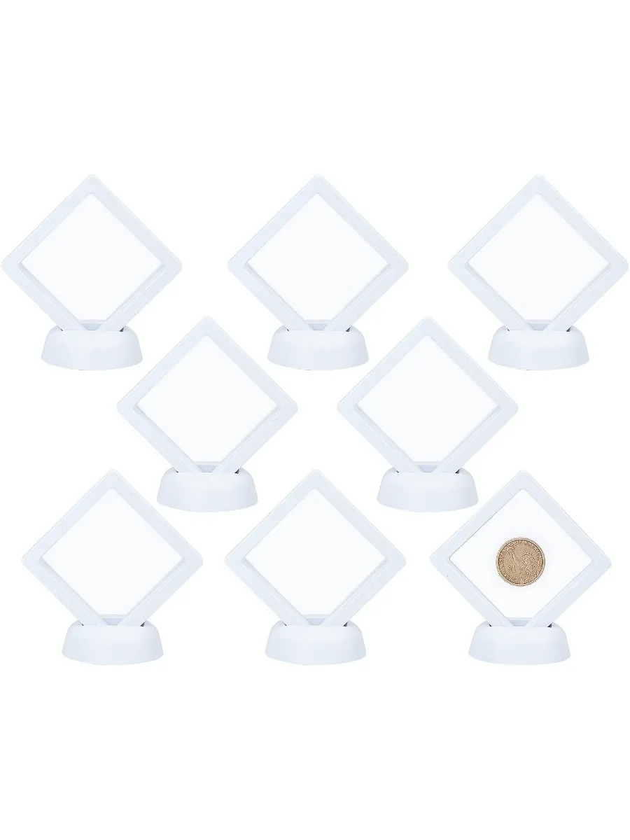 8sets 3.5inch White Plastic Picture Display Stands Bracelet Display with TPU Film and Display Stand Base Inner Size 2.9x2.9inch