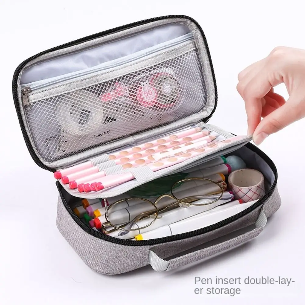 

Large Capacity Pen Storage Bag Multilayer Simple Style Stationary Boxes Multifunction Double Zipper School Pouch Student