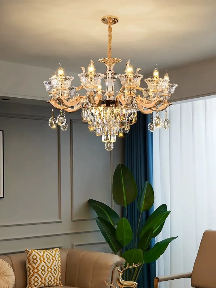 

Villa Living Room Golden Chandelier Hotel Hall Light Luxury Dining Room Crystal Lamp Master Bedroom Adjustable Chain Height Hot