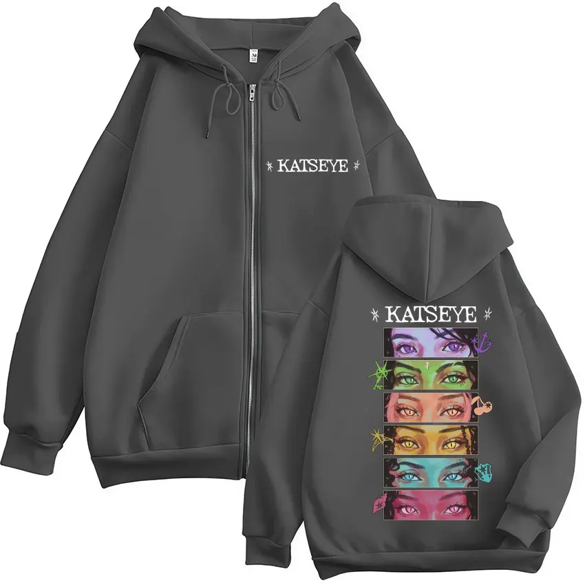 Kpop Katseye Eyes Graphic Zip Up Hoodie Fashion Pop Music Men Women Korean Sweatshirt Fleece Oversized Casual Jackets Fans Gifts