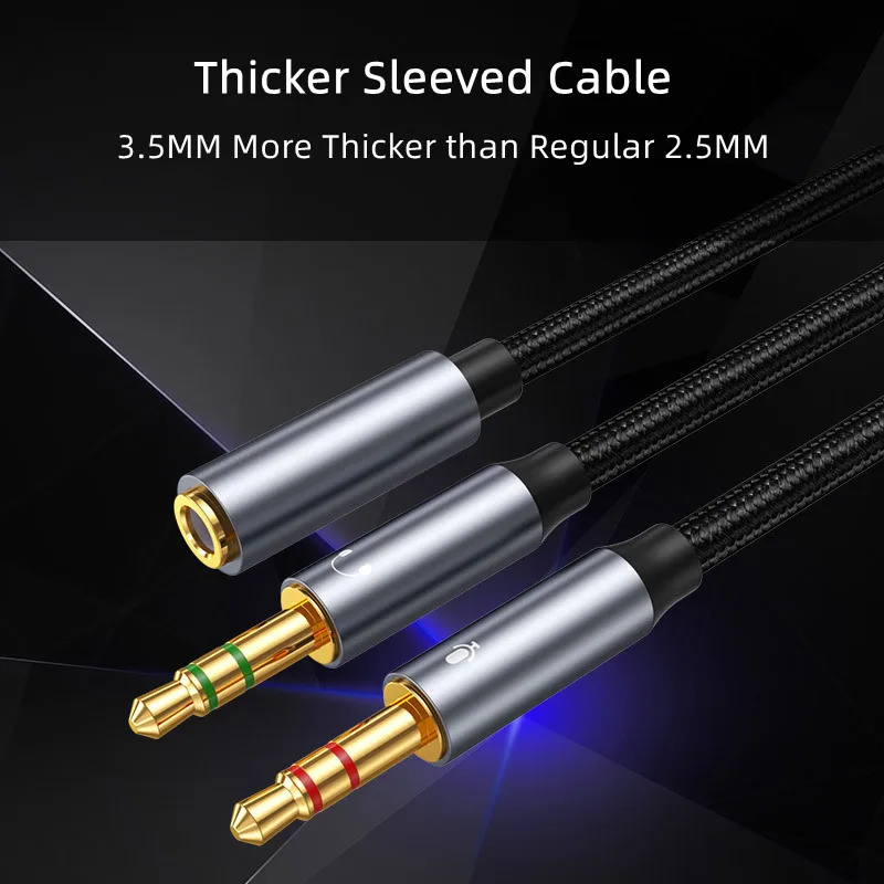 3.5mm Jack Aux Audio Cable mikrofon słuchawkowy do komputera 1 do 2 kabel Adapter z czarny rękaw mikrofon słuchawkowy 2 w 1 kabel Audio