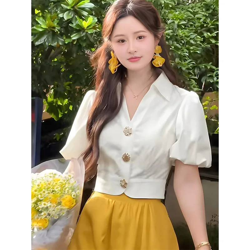 

Ele ort Sve irt Women's Summer Design Slim Fit Turn-down Collar Faionable Top Comfortable Viscose Material