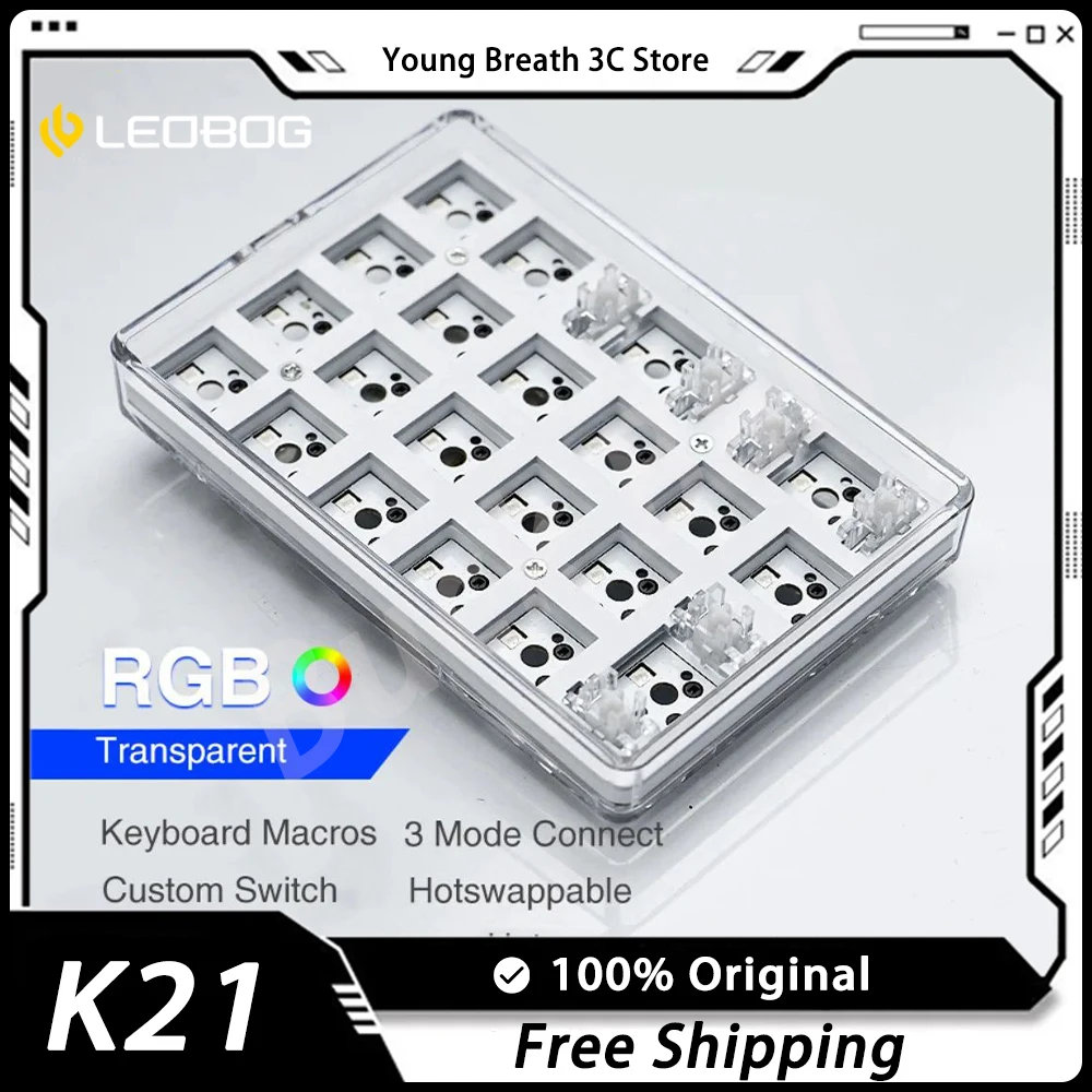 

Leobog K21 набор цифровых клавиатур, три режима, Bluetooth, беспроводная механическая клавиатура RGB, Горячая замена, 21 клавиша, индивидуальная мини цифровая клавиатура