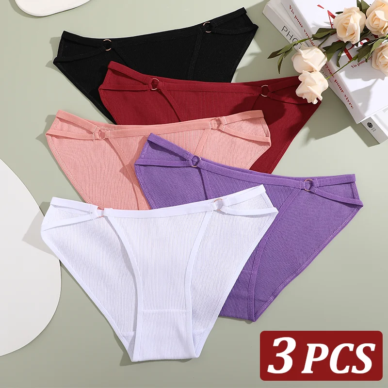 3PCS Women\'s Panties Sexy Breathable Underwear Comfortable Lingerie Cotton Striped Briefs Fashion Cozy Underpants Sale