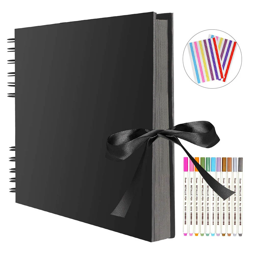 ZK20 80. Black Pages Memory Books DIY Craft Photo Albums Scrapbook Cover Kraft Album na prezenty ślubne Rocznica Książki pamięci