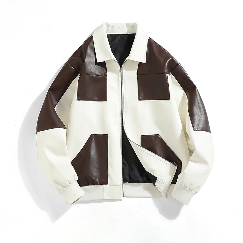 

Patchwork Men's Autumn Winter PU Leather Jacket High Quality Fashion Coat Men Bomber Retro Coat Waterproof Outwear Streetwear