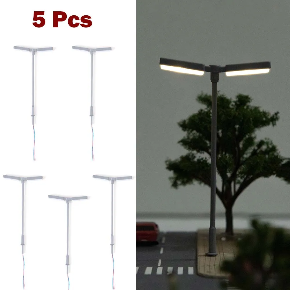 

5pcs Model Lamp Layout Two-Heads Lights Lamppost Landscape Light Model Scale 1:150 Mini Garden Lamps Miniatures Decoration