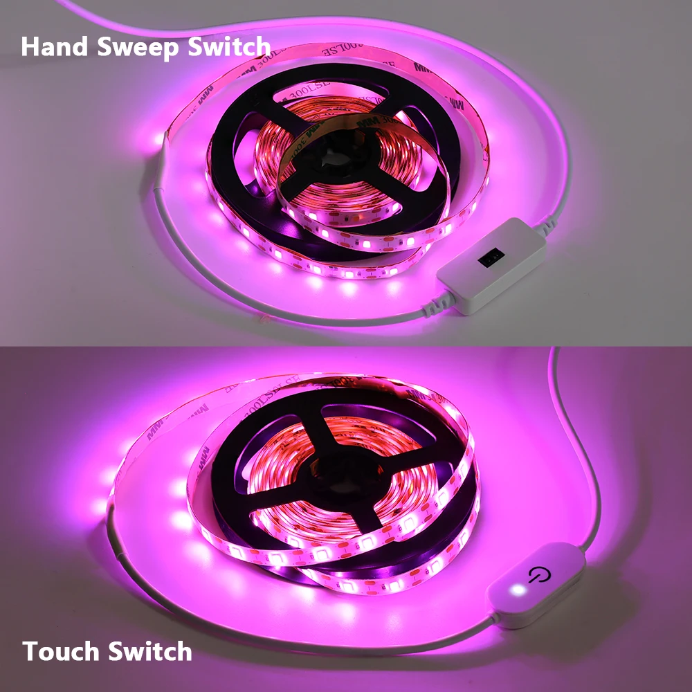 Grow LED หรี่แสงได้แบบ USB สวิตช์ไฟเต็มสเปกตรัมสำหรับปลูกพืชกันน้ำ IP65 DC 5V โคมไฟแถบไฟ LED สำหรับพืชผัก