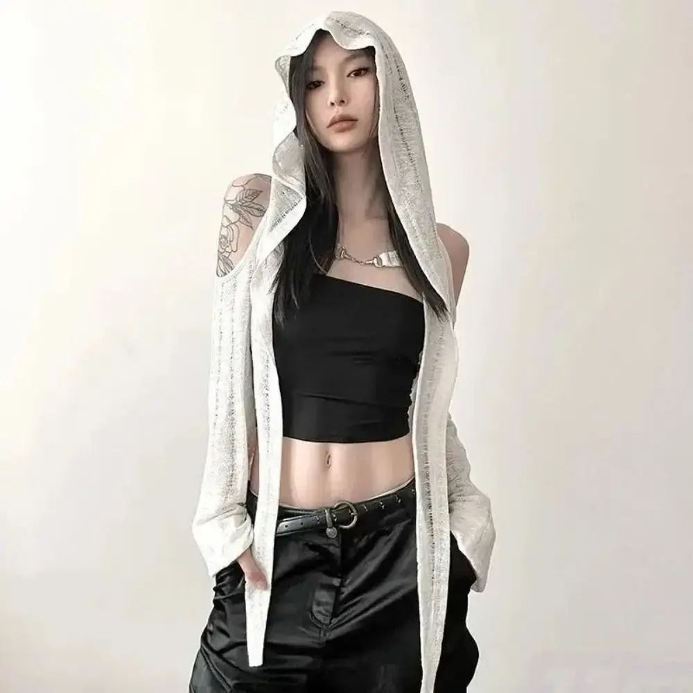 

Накидка с длинными рукавами из полиэфирного волокна, европейский стиль, ажурный дизайн, солнцезащитная куртка, металлическая пряжка, тонкая ткань