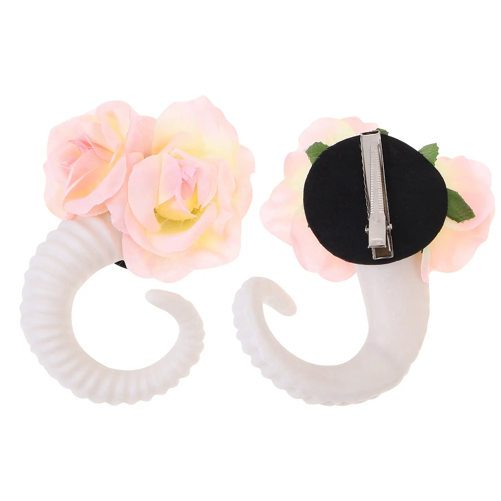 1Pair RAM Horn Rose Hairband Fashion Halloween Headband Gothic Headdress Party Cosplay Photo Accessory Decorative Hairband