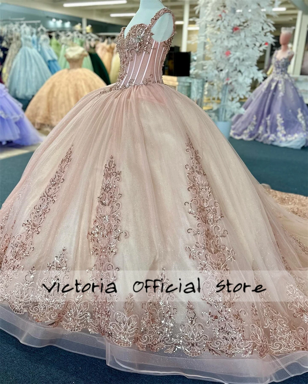 Vestido Quinceanera princesa para meninas, vestido branco de espaguete, apliques de renda rosa, 15 anos