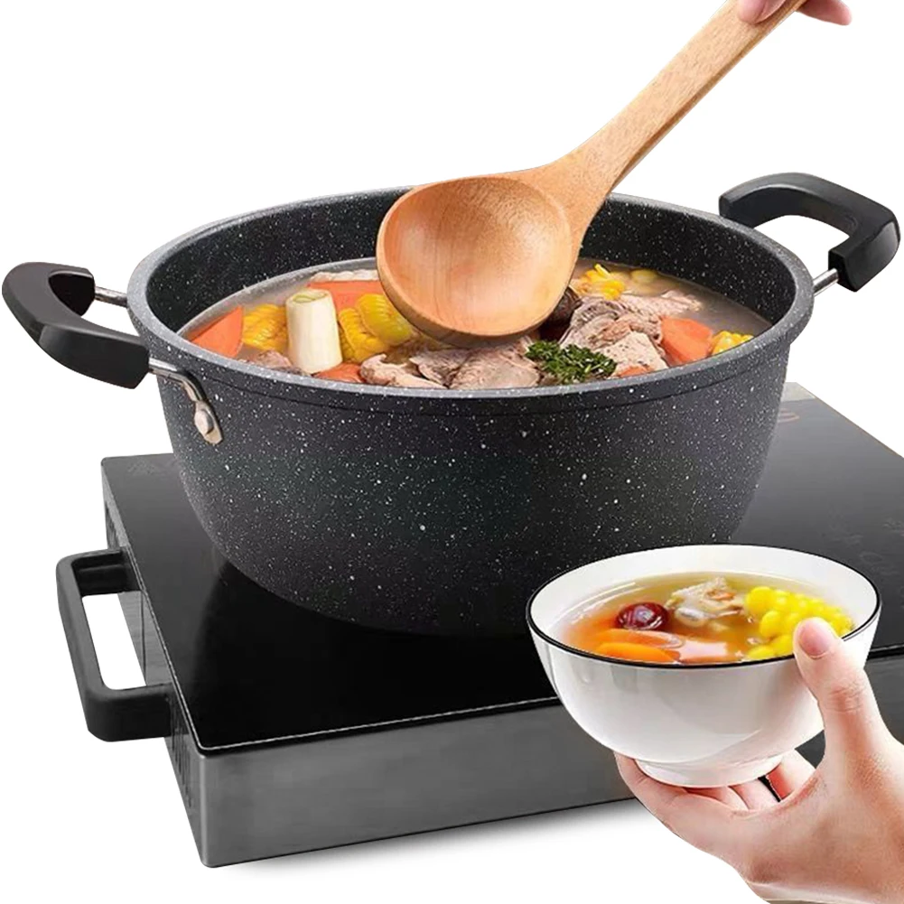 Soup Pot Nonstick Stock Pot Fast Heat Deep Casserole 21.5cm Iron Cooking Pot Induction Soup Pot for Cooking