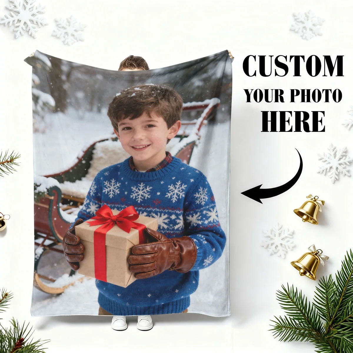 Weihnachts-Flanelldecke mit individuellem Paar, Weihnachtsszenen-Foto, hochauflösender Druck, das nicht verblasst, weich und warm, maschinenwaschbar, geeignet für Schlafzimmerbetten, Schauen auf dem