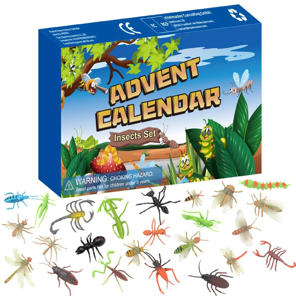 Christmas Countdown Calendar with 24pcs Mini Insect Toys 24 Days Countdown Calendar Gifts for Boys Girls Christmas Party Favor