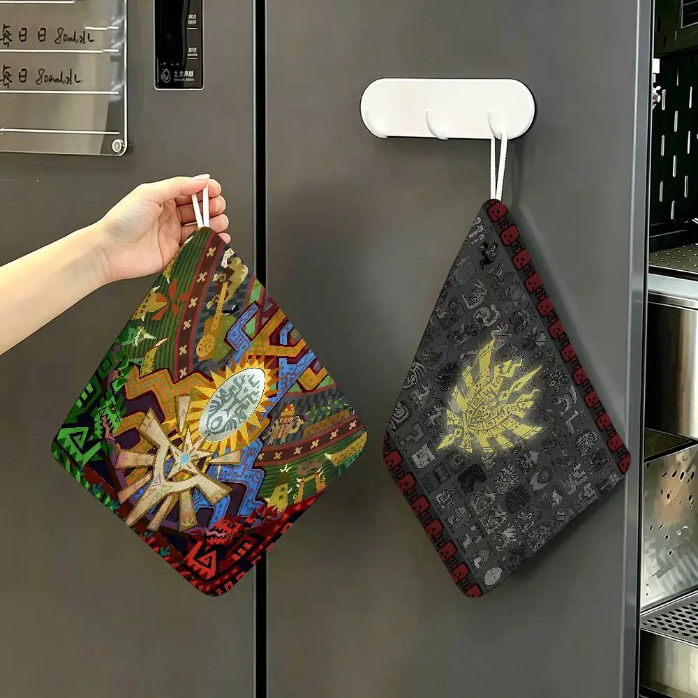 Monster Hunter World Game Polyester Cotton Hand Wiping Towel, Hanging Design, Durable for Household Restaurant Toilet Use
