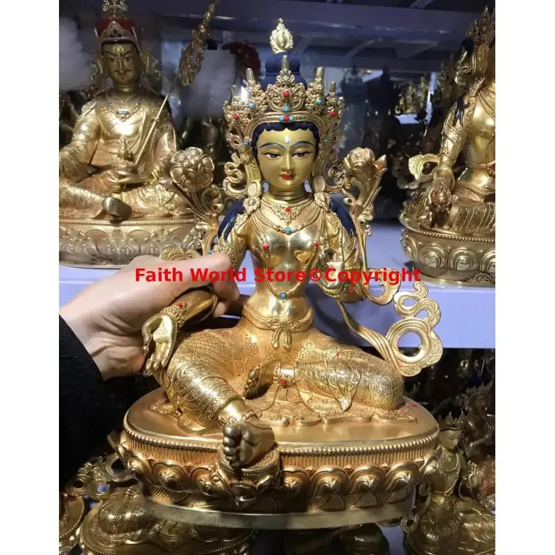 12 inch TOP quality Tibet India green Tara Bodhisattva Buddha statue gemstone Buddha statue Altar worship Buddhist supplies