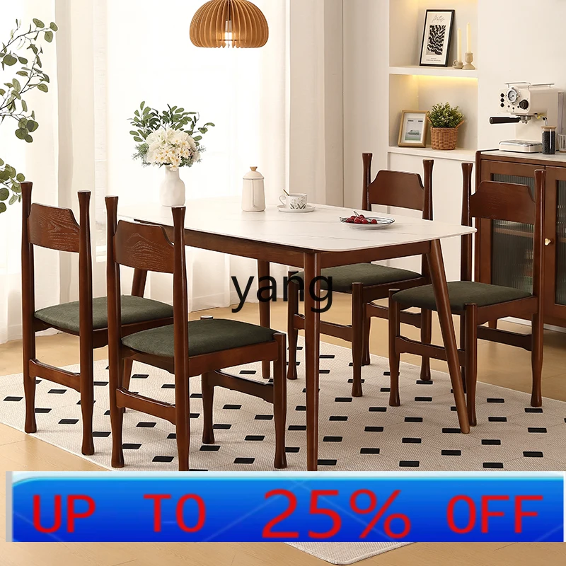 

LHH retro solid wood rock slab dining table medieval dining table and chairs household small apartment dining table