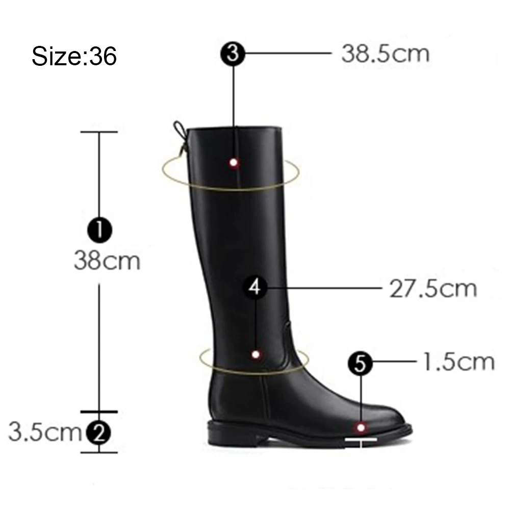 RIZABINA Women Knee Boots ReaL Leather Thick Heeled Winter Shoes Woman Long Boot Fashion Metal Buckle Winter Warm Daily Footwear