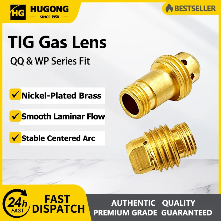HUGONG Heavy Duty Brass TIG Gas Lens Collet Body Diffuser QQ150 QQ300 WP17/18/26 Torch Nickel Plated Parts M16/M20 1.6-3.2