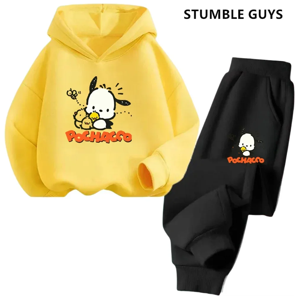 Fahion Pochacco Trucksuit Cartoon Boys and Girls 3-14 Years Old Kawaii Street Casual Sweatshirt Children\'s Sports Hoodie Set