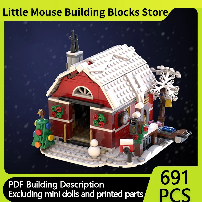 

Модель City Street View MOC, строительные кирпичи, мастерская Санта-Клауса, модульные технологии, подарки, праздник, сборка, детские игрушки, Suithongep