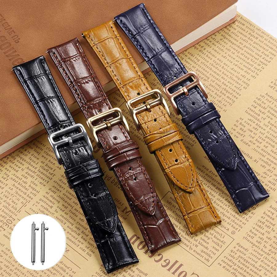 Ремешок кожаный для наручных часов, быстросъемный спортивный браслет для мужчин и женщин, аксессуары для часов, 18 мм 19 мм 20 мм 21 мм 22 мм