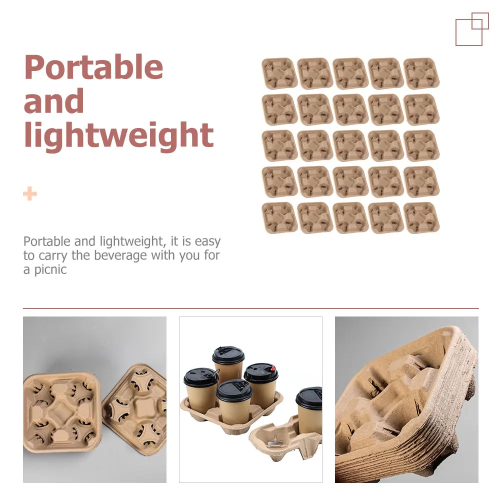 

25 pcs Four Cup Paper Holder Portable Lightweight Safe Healthy Takeout Coffee Tray Beverage Box Drink Carrier Outdoor Picnic